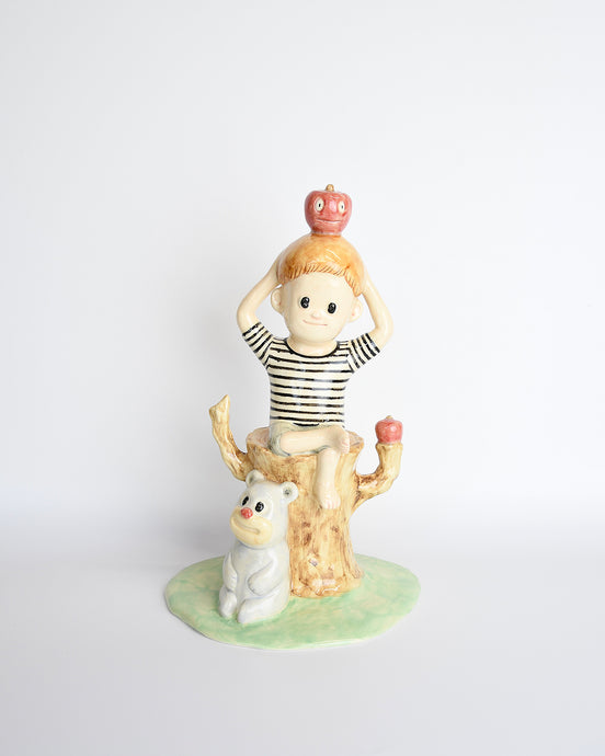 Yasuhito Kawasaki  “Boy Sitting on Stump and Blue Bear”